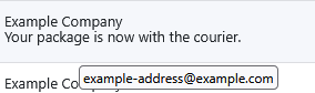 tooltip showing on hovering over email address 